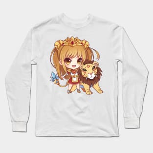 Leo the Lion Chibi Zodiac Anime Girl Long Sleeve T-Shirt